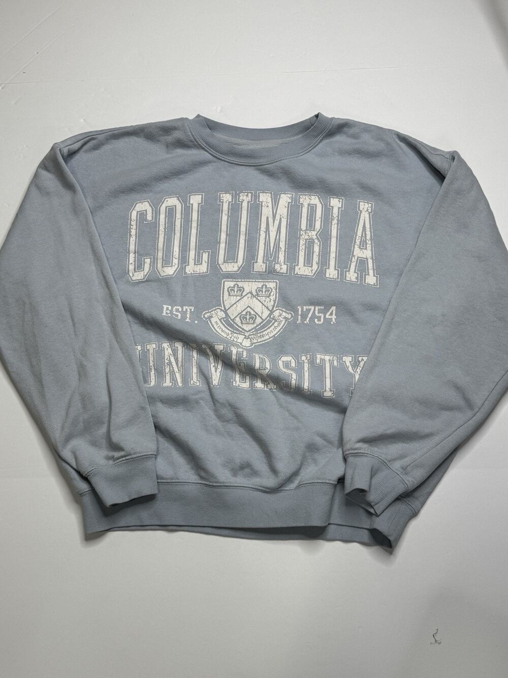 Columbia University Sweatshirt Mens L Blue Crewneck Distressed College Ivy